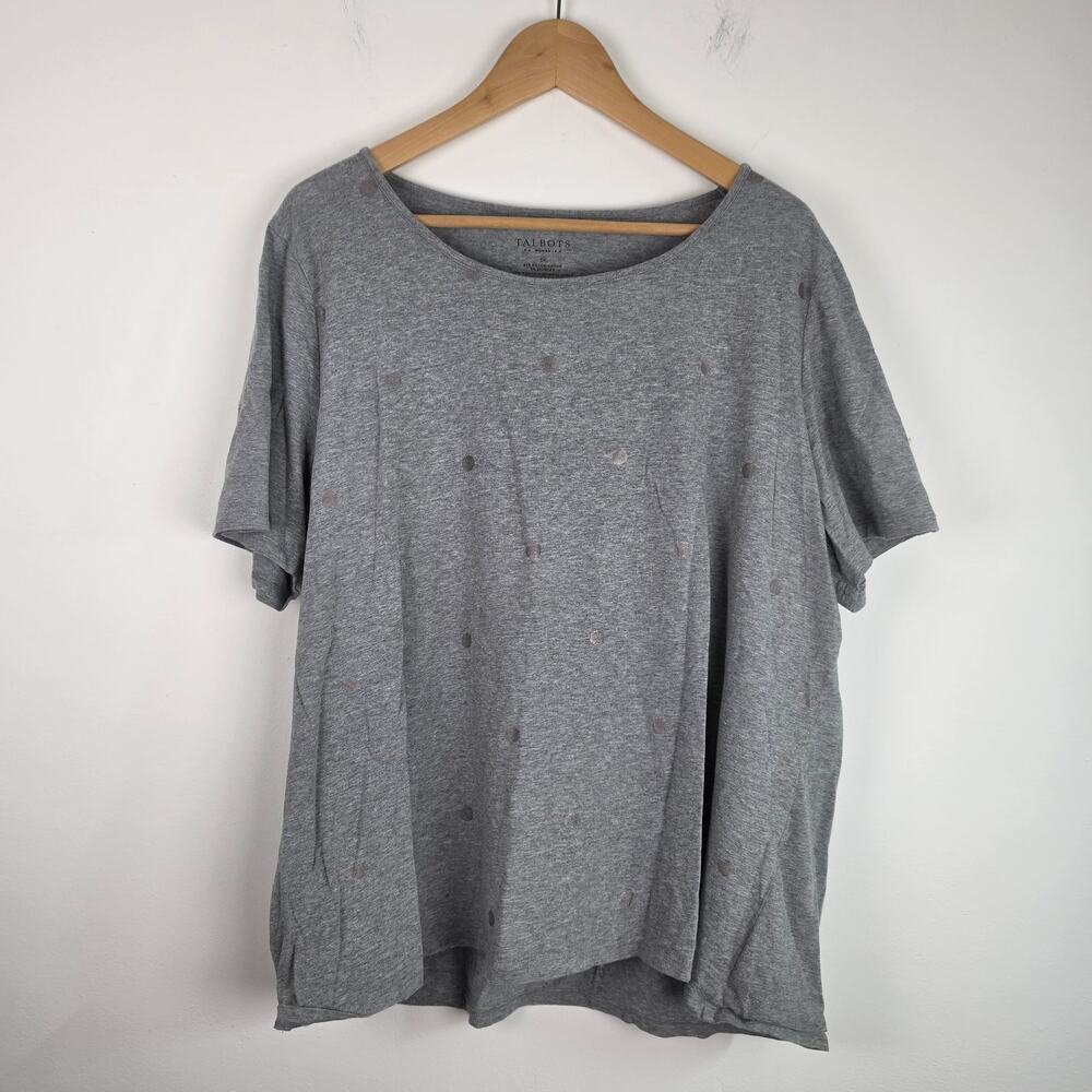 Talbots Gray Polka Dot Short Sleeve Crew Neck Tee Shirt Size 3X Women's